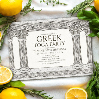 Griechische Toga-Geburtstags-Einladung mit Säulen Einladung