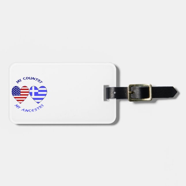 Griechische und US-amerikanische Flaggen Hearts Co Gepäckanhänger (Vorderseite horizontal)