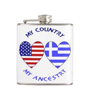 Griechische USA-Herzen-Flagge Mein Land Meine Abst Flachmann