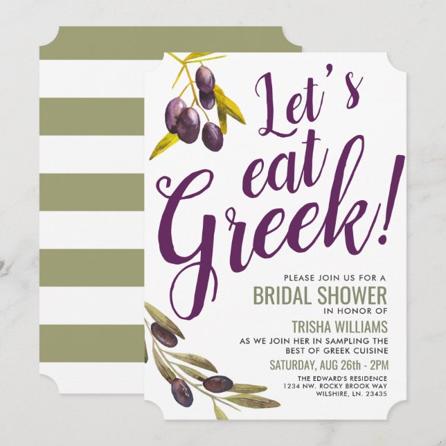 Griechische Verkostung | Brautparty Sage Einladung (Vorne/Hinten)