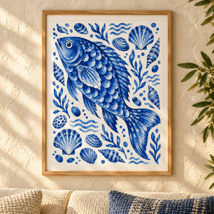 Griechischer Blau Fisch Küstenkunst-Druck Poster