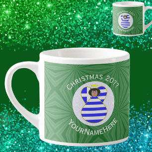 Griechischer Engel Schwarze Haare Weihnachtsflagge Espressotasse