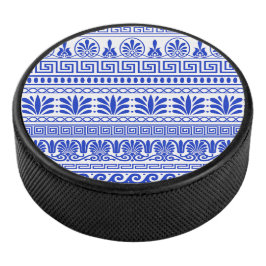 Griechischer Fret, Mittelmeer-Muster, Blau Eishockey Puck