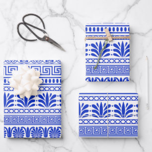 Griechischer Fret, Mittelmeer-Muster, Blau Geschenkpapier Set