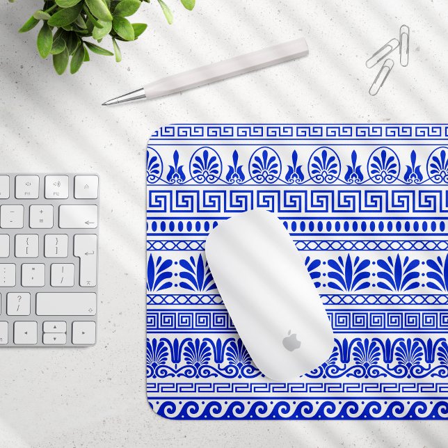 Griechischer Fret, Mittelmeer-Muster, Blau Mousepad (Von Creator hochgeladen)