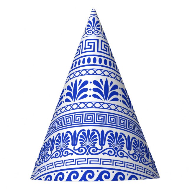 Griechischer Fret, Mittelmeer-Muster, Blau Partyhütchen (Vorderseite)