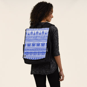 Griechischer Fret, Mittelmeer-Muster, Blau Rucksack