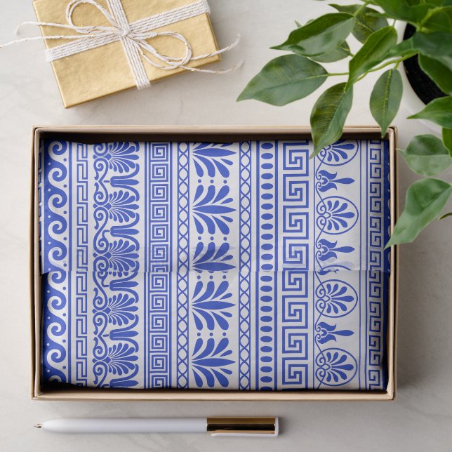 Griechischer Fret, Mittelmeer-Muster, Blau Seidenpapier (Geschenk)