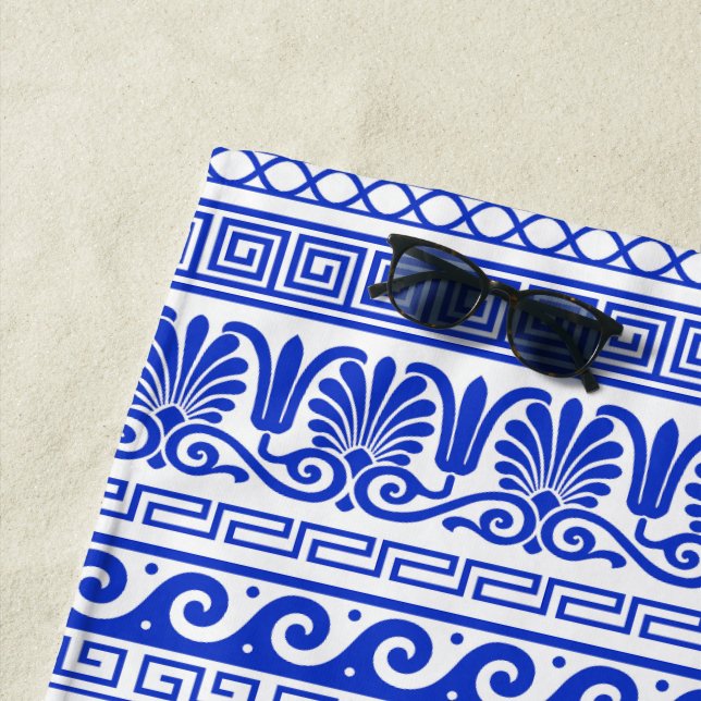Griechischer Fret, Mittelmeer-Muster, Blau Strandtuch (Beispiel)