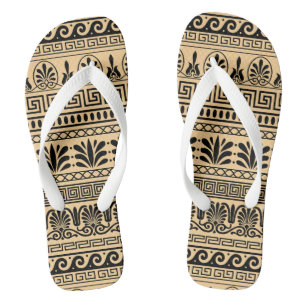 Griechischer Fret, Mittelmeer-Muster, braun Flip Flops
