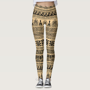 Griechischer Fret, Mittelmeer-Muster, braun Leggings