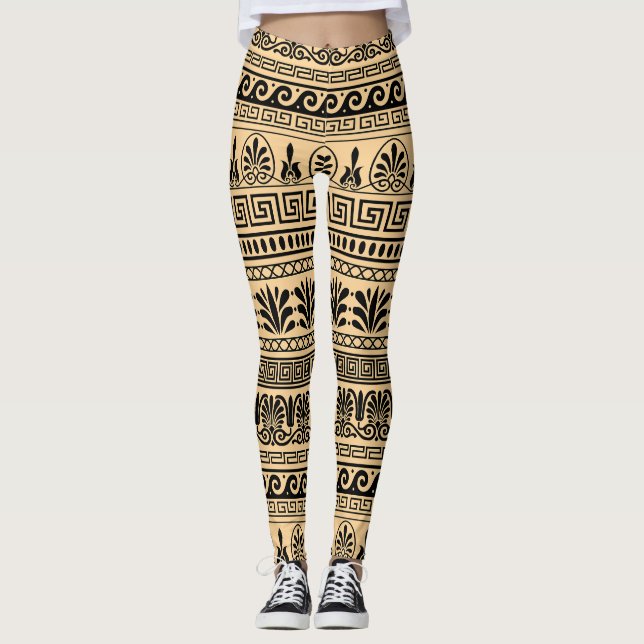 Griechischer Fret, Mittelmeer-Muster, braun Leggings (Vorderseite)