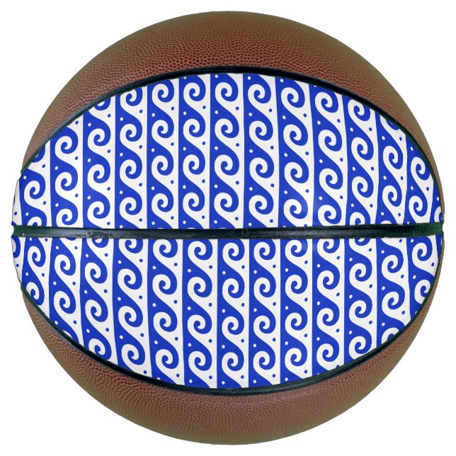 Griechischer Fret, Mittelmeer-Wellenmuster, Blau Basketball (Vorderseite)