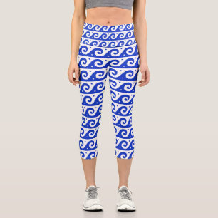 Griechischer Fret, Mittelmeer-Wellenmuster, Blau Capri Leggings