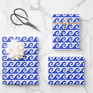 Griechischer Fret, Mittelmeer-Wellenmuster, Blau Geschenkpapier Set