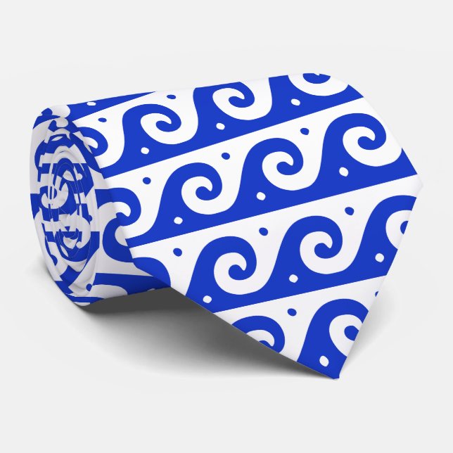 Griechischer Fret, Mittelmeer-Wellenmuster, Blau Krawatte (Gerollt)