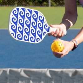 Griechischer Fret, Mittelmeer-Wellenmuster, Blau Pickleball Schläger