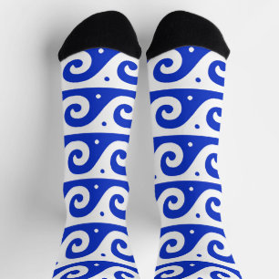 Griechischer Fret, Mittelmeer-Wellenmuster, Blau Socken