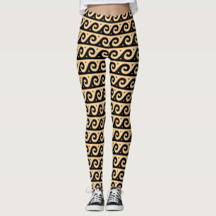 Griechischer Fret, Mittelmeer-Wellenmuster, braun Leggings