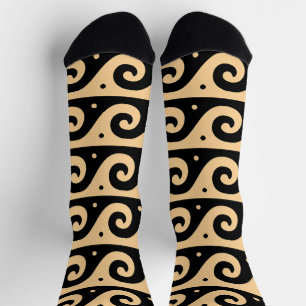 Griechischer Fret, Mittelmeer-Wellenmuster, braun Socken