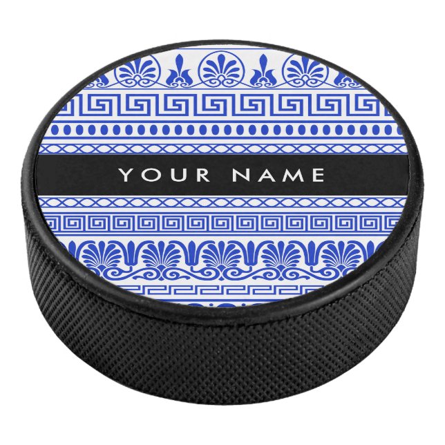 Griechischer Fret, Mixed Meander Key, Blau, Ihr Na Eishockey Puck (3/4)