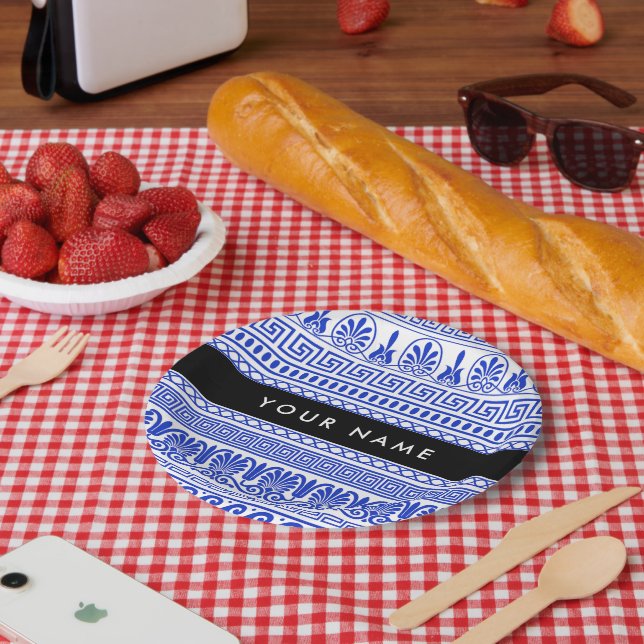 Griechischer Fret, Mixed Meander Key, Blau, Ihr Na Pappteller (Picknick)