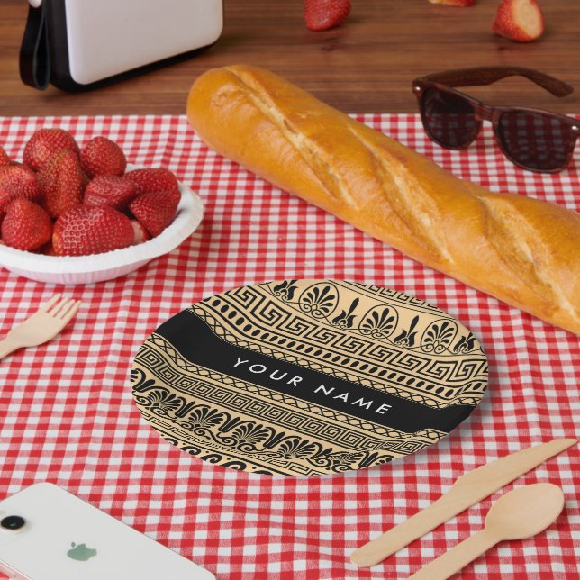 Griechischer Fret, Mixed Meander Key, Braun, Ihr N Pappteller (Picknick)