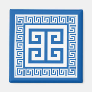 Griechischer Key White and Blue Magnet