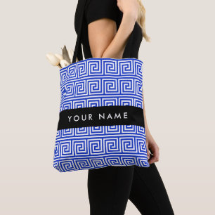 Griechischer Mäander-Schlüssel Blau, Ihr Name, Per Tasche