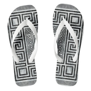 Griechischer Mäander - Schwarz-Weiß-Marmor mit g Flip Flops