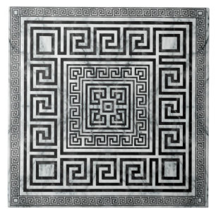Griechischer Mäander - Schwarz-Weiß-Marmor mit gri Fliese