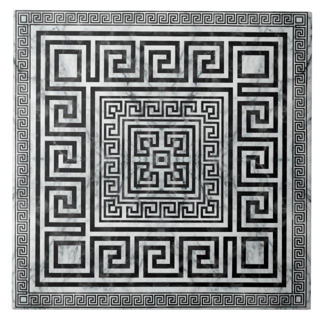Griechischer Mäander - Schwarz-Weiß-Marmor mit gri Fliese (Vorderseite)