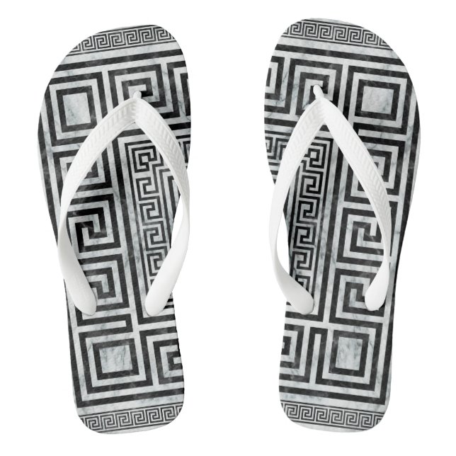 Griechischer Mäander - Schwarz-Weiß-Marmor mit gri Flip Flops (Fußbett)