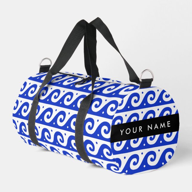 Griechischer Masander-Schlüssel, Wave Key, Blau, I Duffle Bag (Linke Seite)