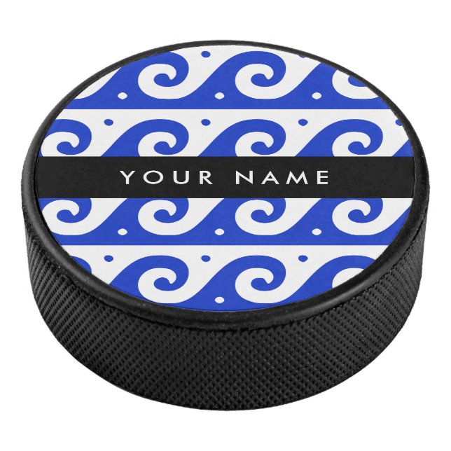 Griechischer Masander-Schlüssel, Wave Key, Blau, I Eishockey Puck (3/4)