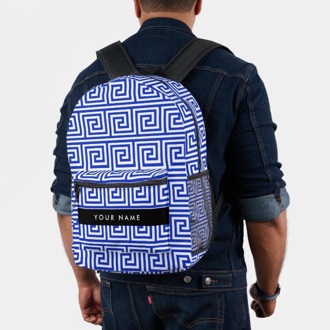 Griechischer Meander Key Blue, Ihr Name, personali Bedruckter Rucksack (Insitu (Modell))