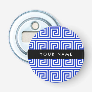 Griechischer Meander Key Blue, Ihr Name, personali Flaschenöffner