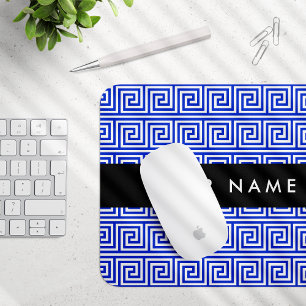 Griechischer Meander Key Blue, Ihr Name, personali Mousepad