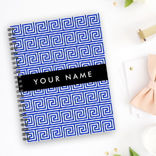 Griechischer Meander Key Blue, Ihr Name, personali Notizbuch