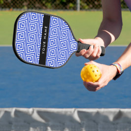 Griechischer Meander Key Blue, Ihr Name, personali Pickleball Schläger