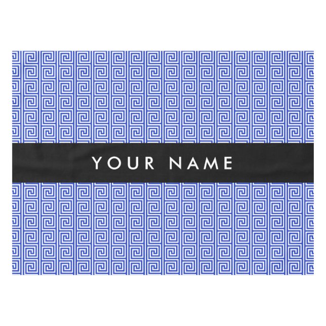 Griechischer Meander Key Blue, Ihr Name, personali Tischdecke (Vorderseite (Horizontal))