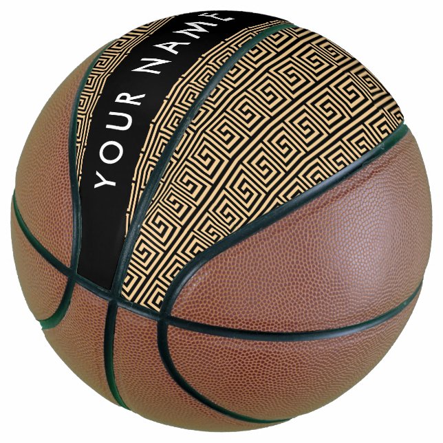 Griechischer Meander Key Brown, Ihr Name, personal Basketball (angewinkelt)
