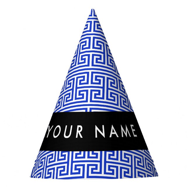 Griechischer Meander Key H Blue, Ihr Name, persona Partyhütchen (Vorderseite)