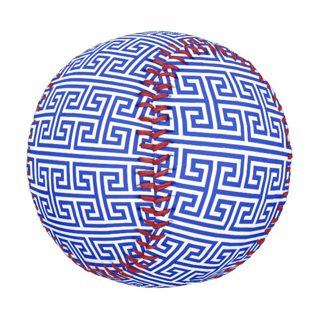 Griechischer Meander Key Square H Pattern Blau Baseball (Schrägansicht)