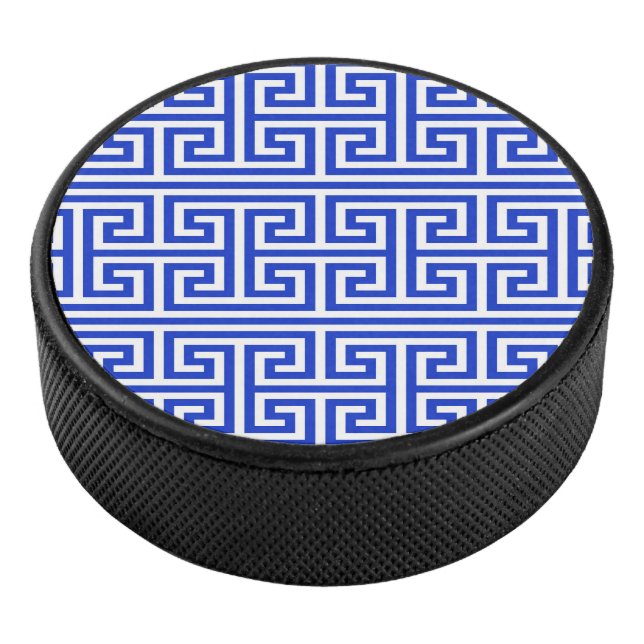 Griechischer Meander Key Square H Pattern Blau Eishockey Puck (3/4)