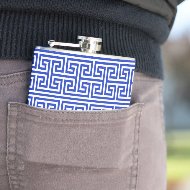 Griechischer Meander Key Square H Pattern Blau Flachmann (Beispiel)