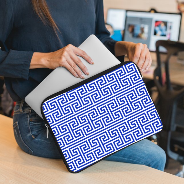Griechischer Meander Key Square H Pattern Blau Laptopschutzhülle (Von Creator hochgeladen)