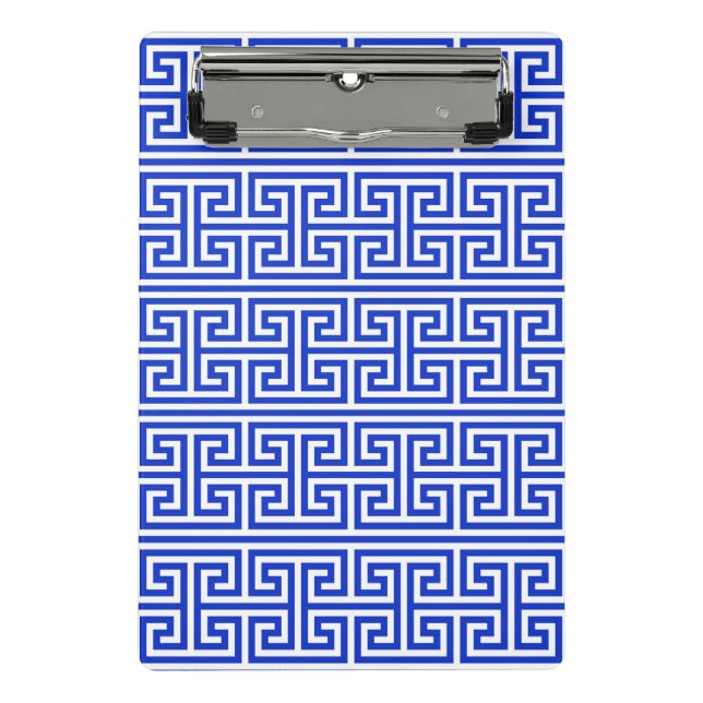Griechischer Meander Key Square H Pattern Blau Mini Klemmbrett (Vorderseite)