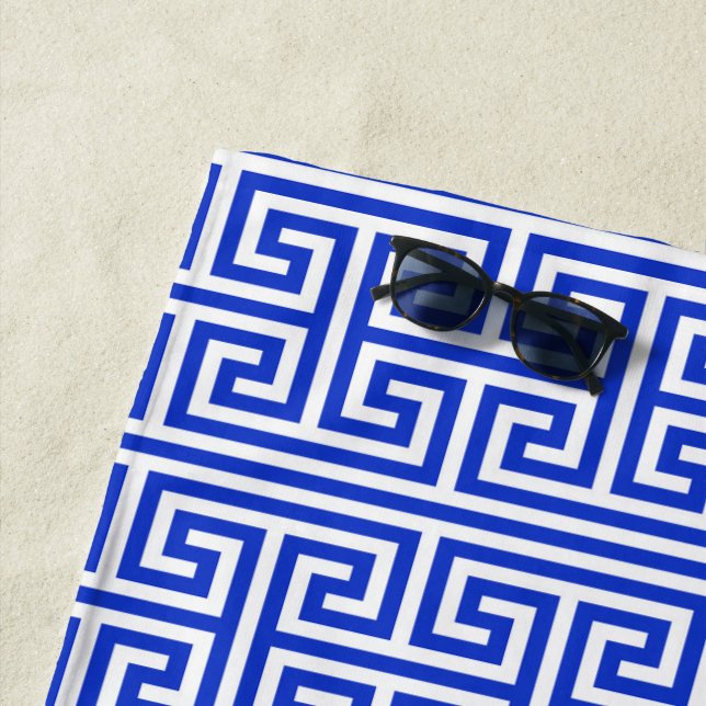 Griechischer Meander Key Square H Pattern Blau Strandtuch (Beispiel)