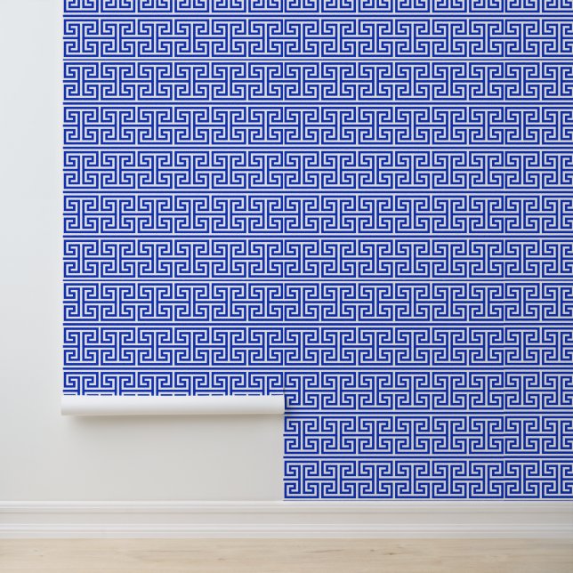 Griechischer Meander Key Square H Pattern Blau Tapete (Anwendung)